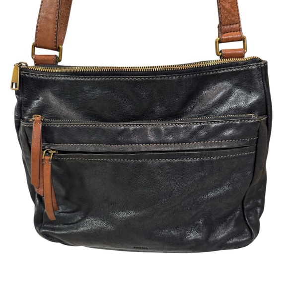 Fossil Handbags - Fossil Vintage Corey Black Leather Crossbody Bag Y2K‎ Brown Adjustable Strap